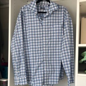 Izod Men's Casual Blue and White Checkered Shirt
